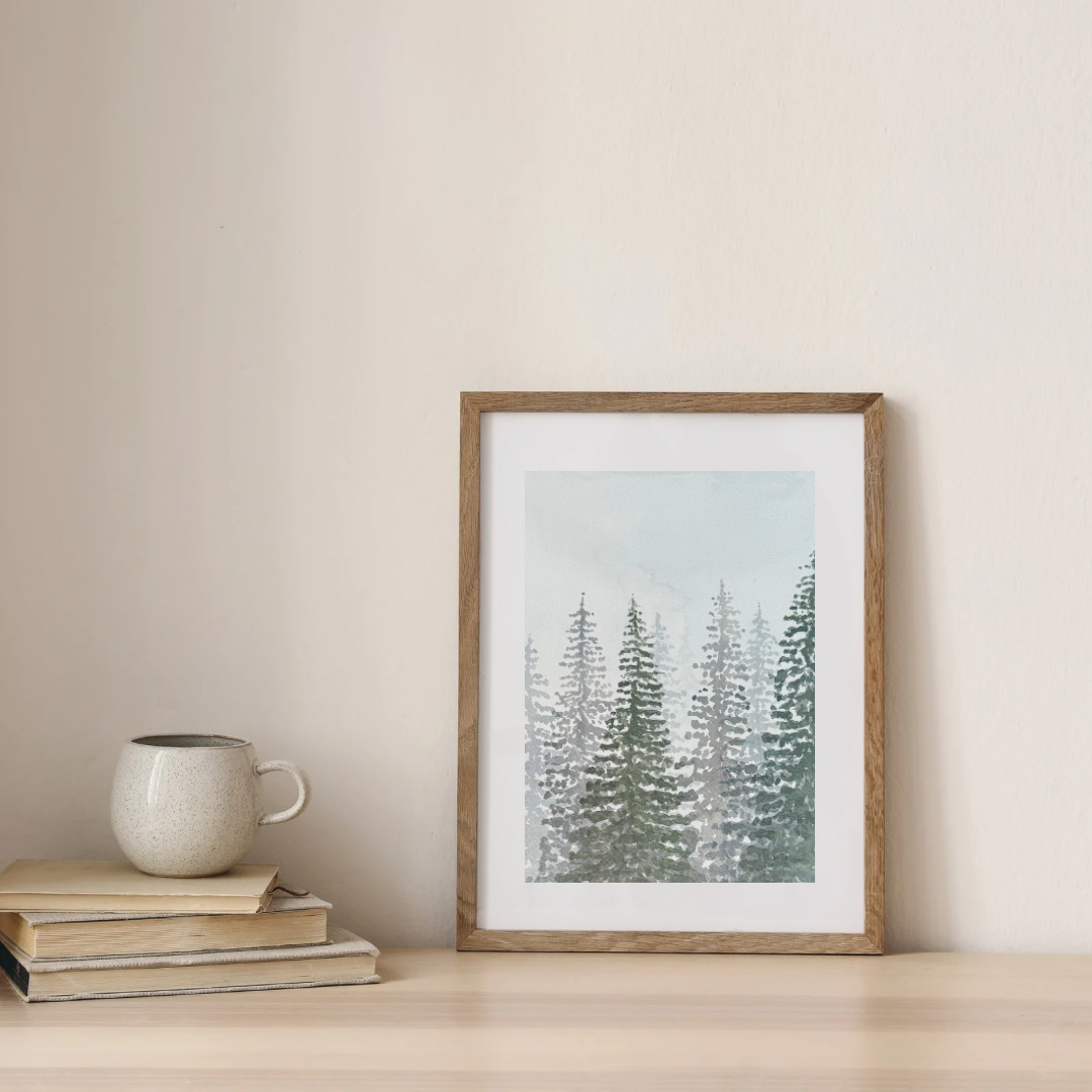Moody Evergreens Art Print