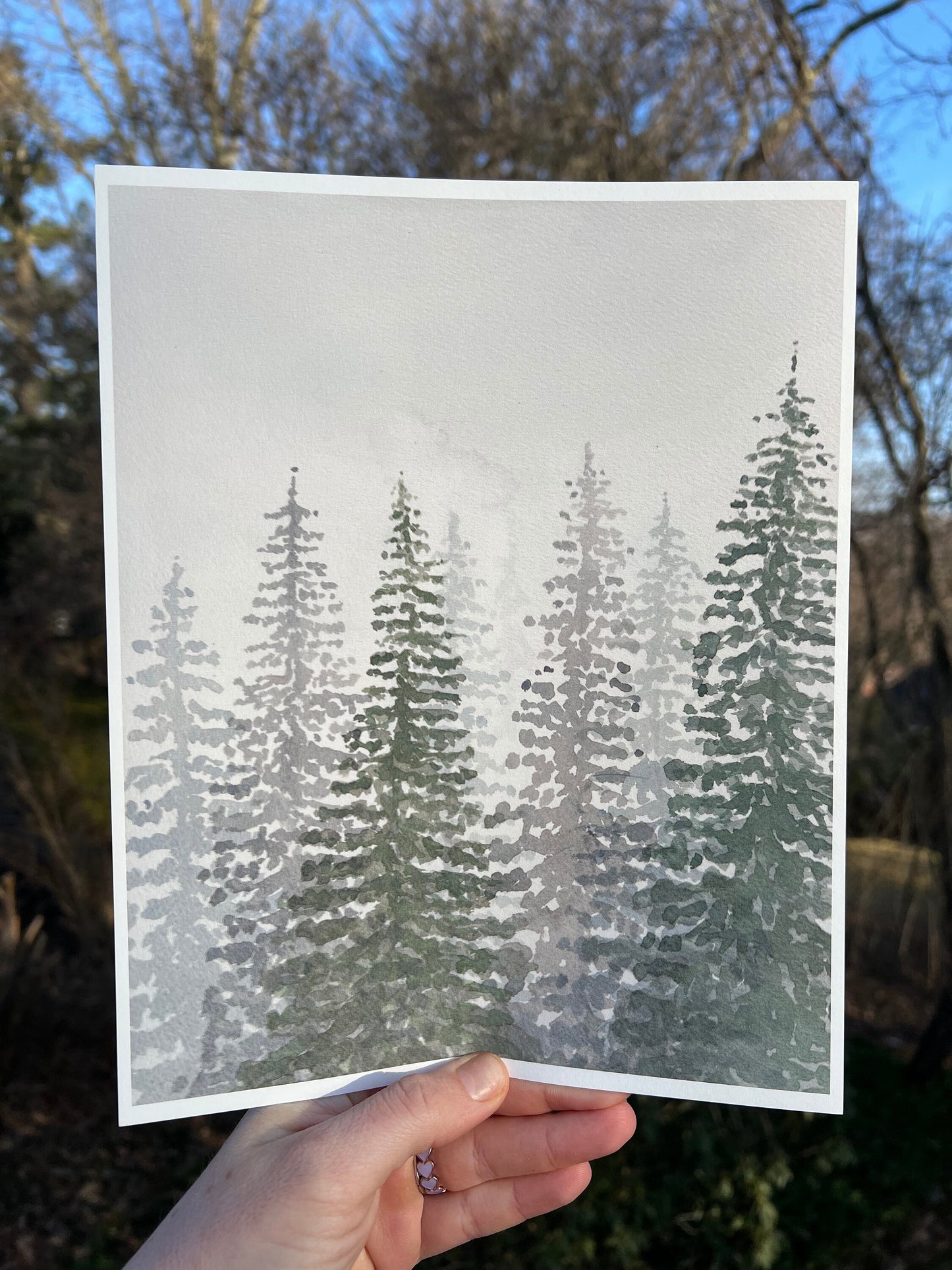 Moody Evergreens Art Print