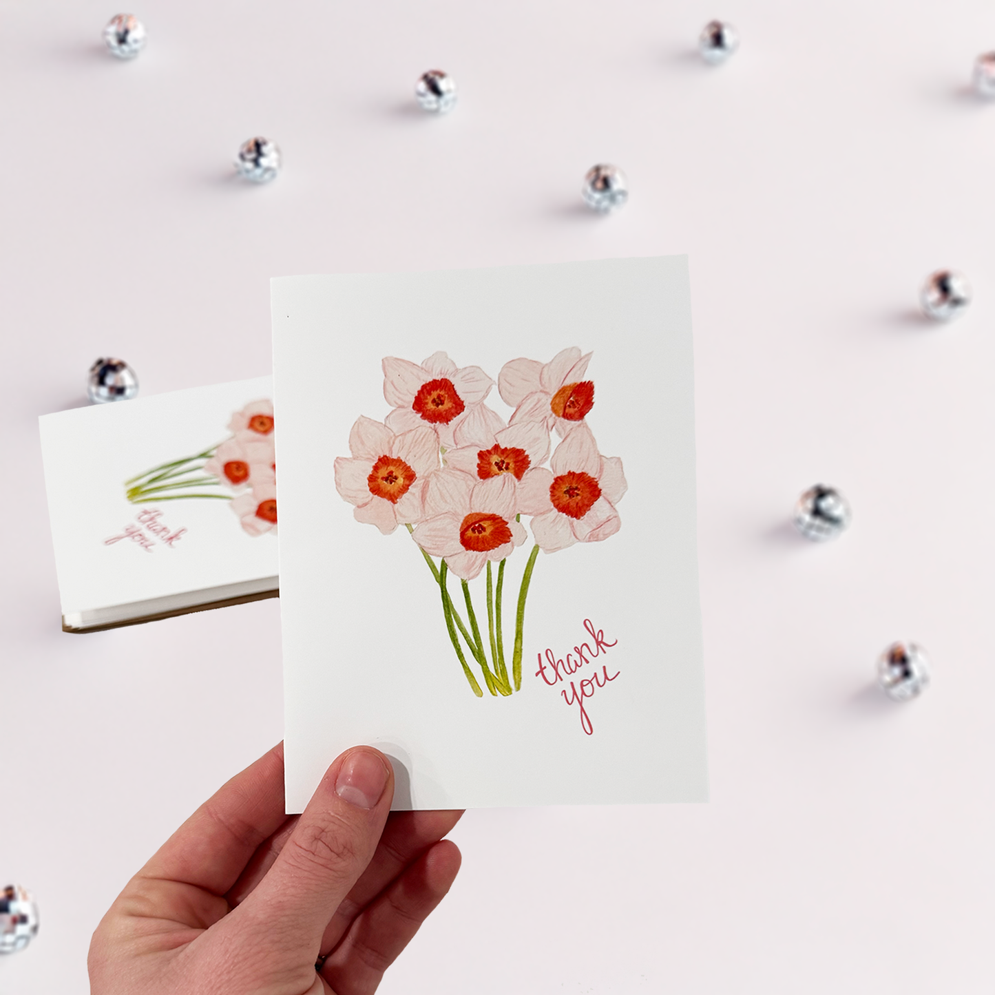 Pink Daffodil Thank You Card Pack