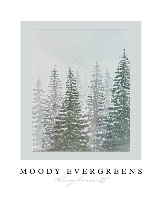 Moody Evergreens Art Print