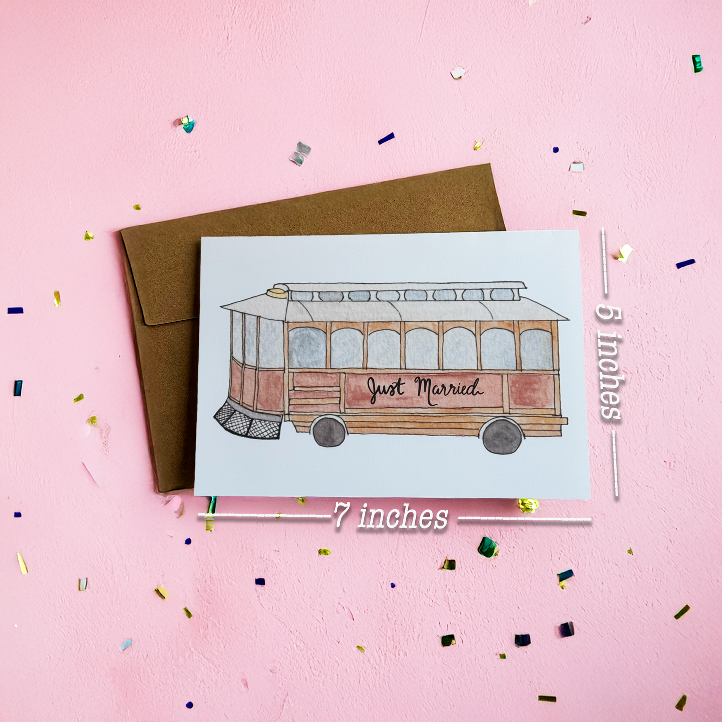 Just Married Wedding Trolley Greeting Card