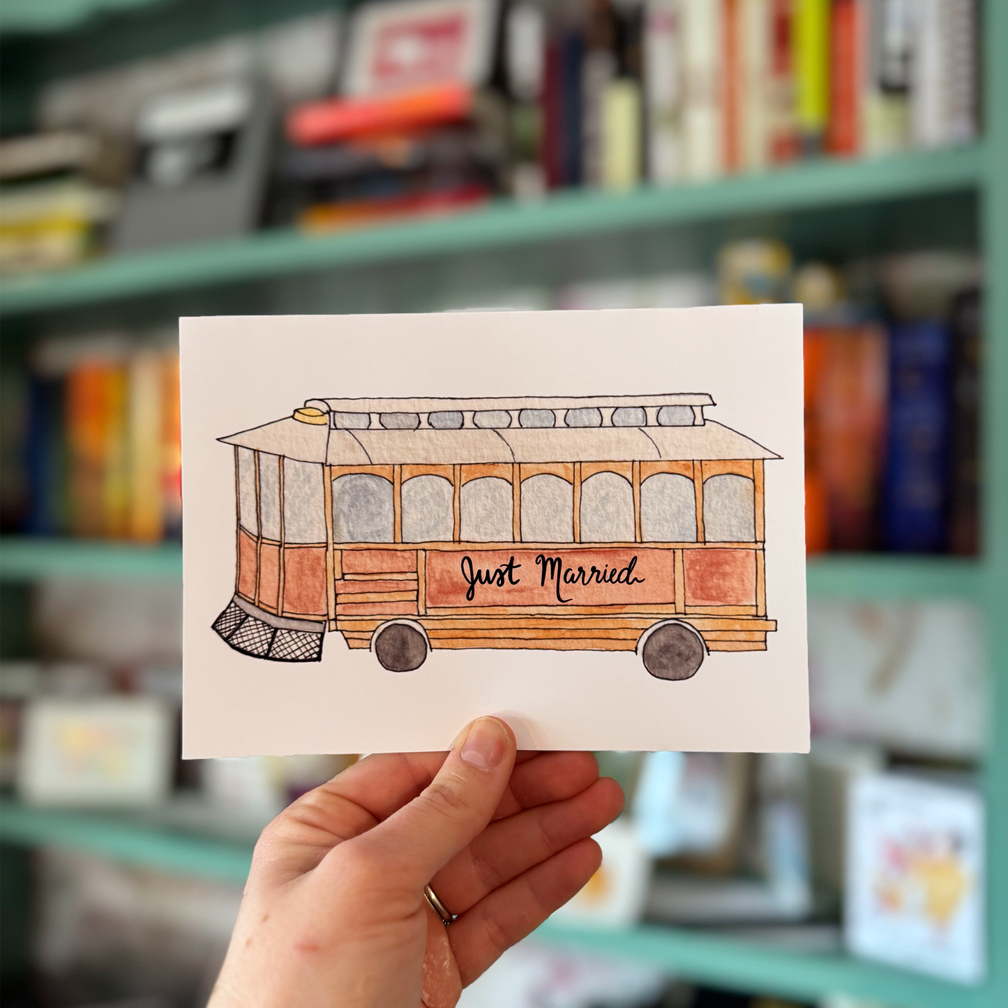 Just Married Wedding Trolley Greeting Card